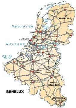 Map of benelux with highways Stock Illustration
