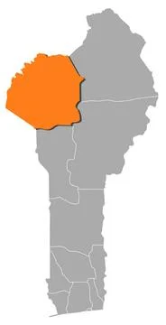 Map of Benin, Atakora highlighted Map of Benin where Atakora is highlighte... Stock Photos