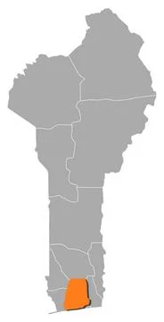 Map of Benin, Atlantique highlighted Map of Benin where Atlantique is high... Stock Photos