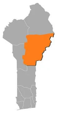 Map of Benin, Borgou highlighted Map of Benin where Borgou is highlighted.... Stock Photos
