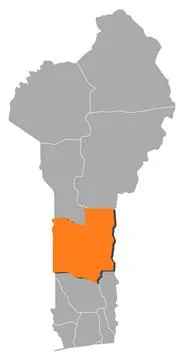 Map of Benin, Collines highlighted Map of Benin where Collines is highligh... 스톡 사진