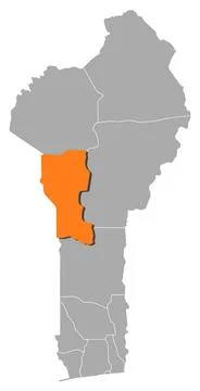 Map of Benin, Donga highlighted Map of Benin where Donga is highlighted. C... Foto stock