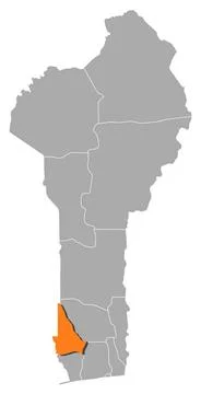 Map of Benin, Kouffo highlighted Map of Benin where Kouffo is highlighted.... Foto stock