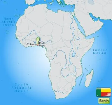 Map of benin with main cities in pastel green Stock Illustration