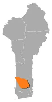 Map of Benin, Zou highlighted Map of Benin where Zou is highlighted. Copyr... Stockfoto's