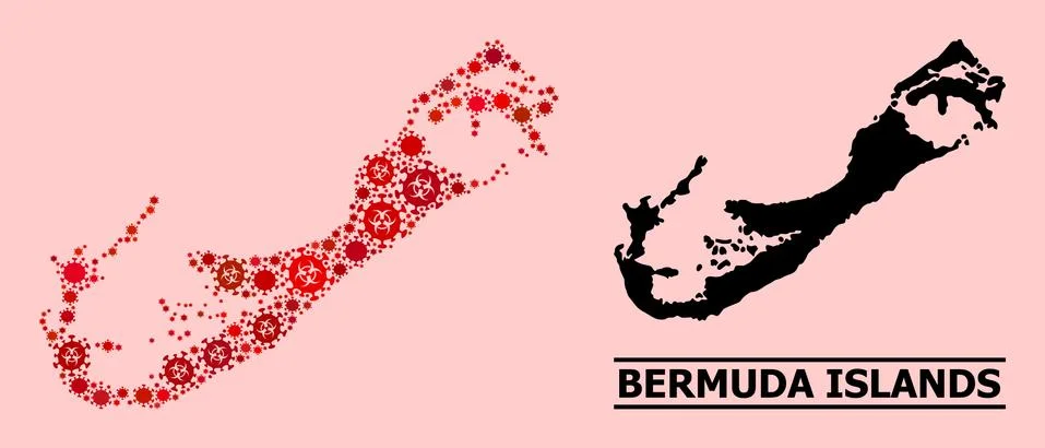Map of Bermuda Islands - Composition with Coronavirus Biohazard Infection Items Stock Illustration