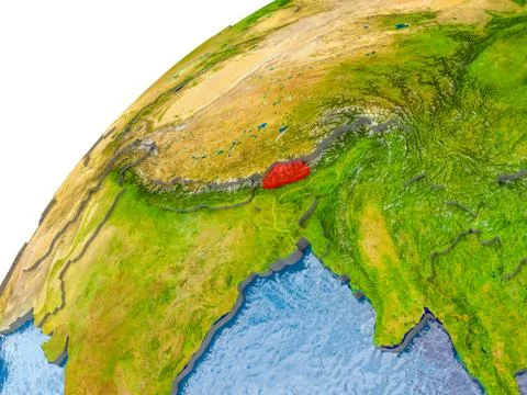 Map of Bhutan in red on globe Stock Photos