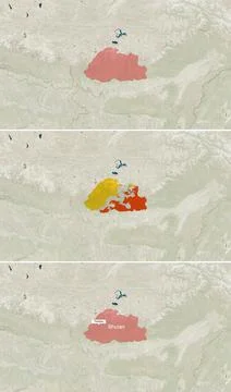The map of Bhutan with text, textless, and with flag Stock Illustration