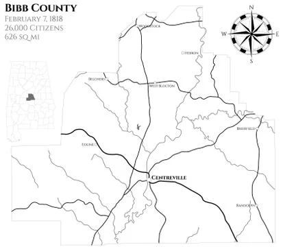 Map of Bibb County in Alabama Illustrazione stock