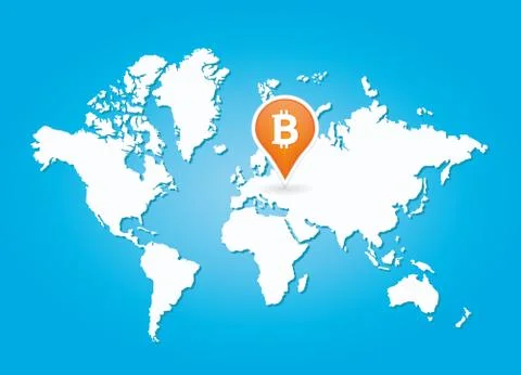 Map with bitcoin sign Illustrazione stock