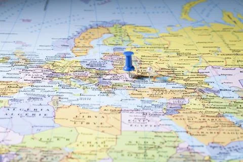 Map with blue push pin Stock Photos