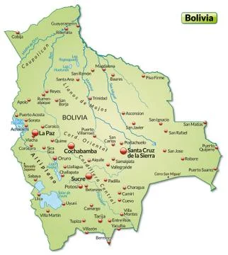 Map of bolivia as an overview map in pastel green Stock Illustration
