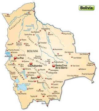 Map of bolivia as an overview map in pastel orange Stock Illustration