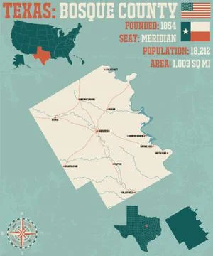Map of Bosque county in Texas Stock Illustration