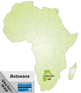Map of botswana with main cities in green Stock Illustration