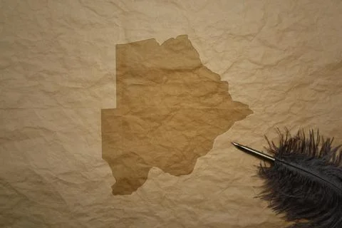 Map of botswana on a old paper background with old pen Stock Photos