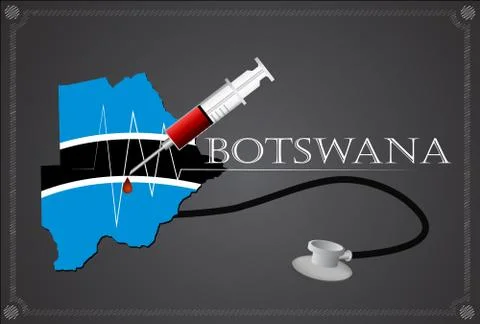 Map of Botswana with Stethoscope and syringe. Illustrazione stock