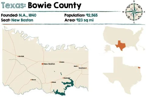 Map of Bowie county in Texas Stock Illustration