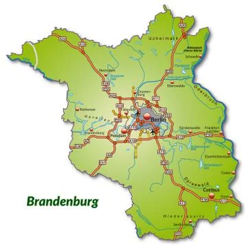 Map of brandenburg with highways Stock Illustration
