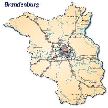 Map of brandenburg with highways Stock Illustration