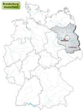 Map of brandenburg with main cities in gray Stock Illustration
