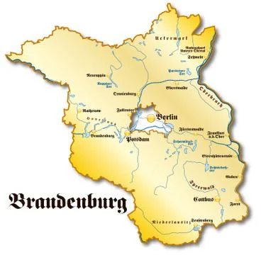 Map of brandenburg as an overview map in gold Stock Illustration