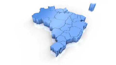 Map of Brazil blue. Formed by individual states falling from top to bottom on Stock Footage 121225455