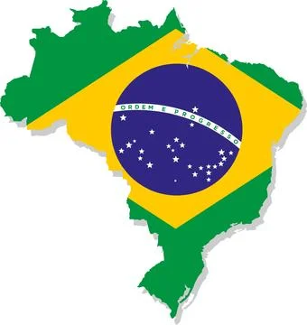Map of Brazil with the flag inside. Stock Illustration