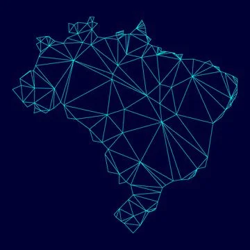 Map of Brazil low poly triangulation triangulated polygonal electric cyan b.. Stock Illustration