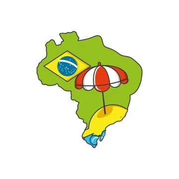 Map of brazil with parasol Illustration