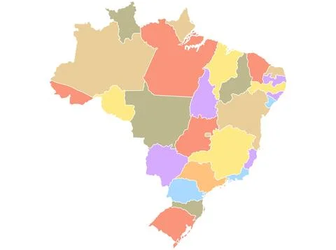 Map of Brazil by region in different colors. Stock Illustration