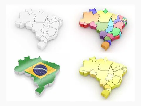 Map of brazil on white isolated background. 3d イラスト素材