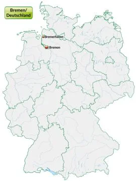 Map of bremen with main cities in pastel green Ilustración de archivo