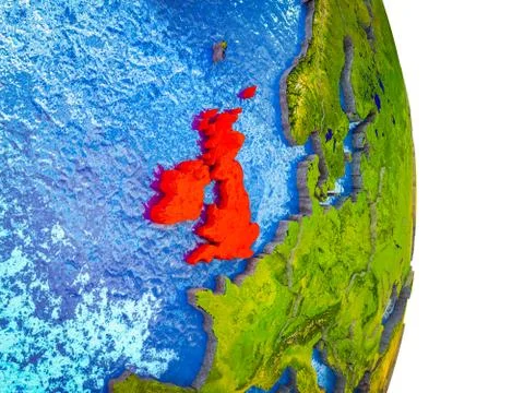 Map of British Isles on 3D Earth Stock Illustration