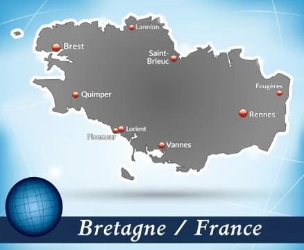 Map of brittany with abstract background in blue Stock Illustration