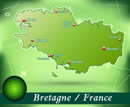 Map of brittany with abstract background in green Stock Illustration