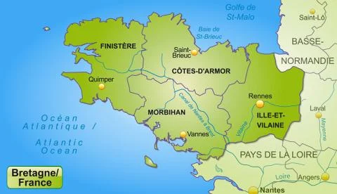 Map of brittany with borders in green Stock Illustration