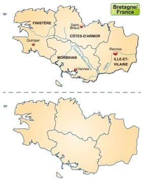 Map of brittany with borders in pastel orange Stock Illustration