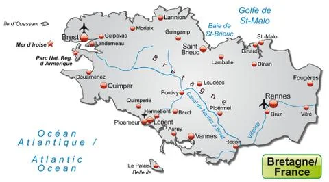 Map of brittany as an overview map in gray Stock Illustration