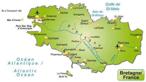 Map of brittany as an overview map in green Stock Illustration