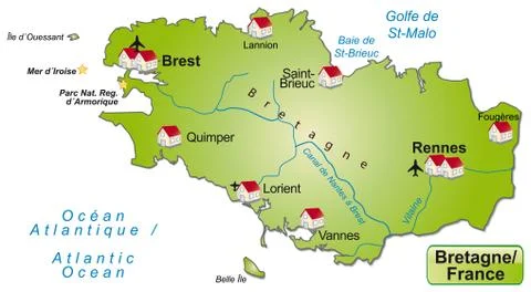 Map of brittany as an overview map in green Stock Illustration