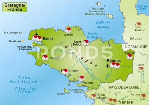 Map of brittany as an overview map in green Illustration #38058520