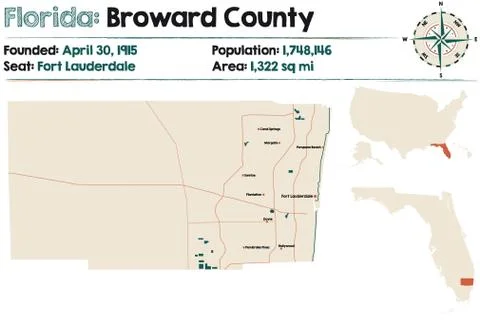 Map of Broward County in Florida Stock Illustration