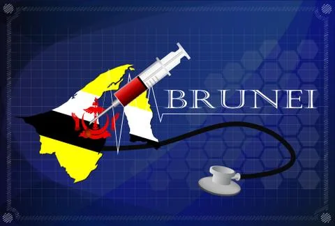 Map of Brunei with Stethoscope and syringe. Stock Illustration
