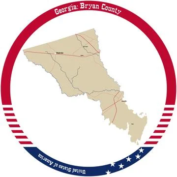 Map of Bryan County in Georgia, USA arranged in a circle. Stock Illustration