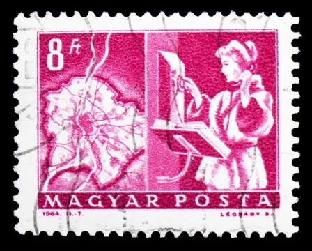 Map of Budapest and automatic dial phone, Transport and Telecommunication ser Stock Photos