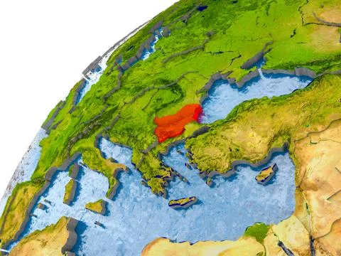 Map of Bulgaria in red on globe Stock Photos