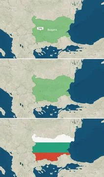 The map of Bulgaria with text, textless, and with flag Stock Illustration