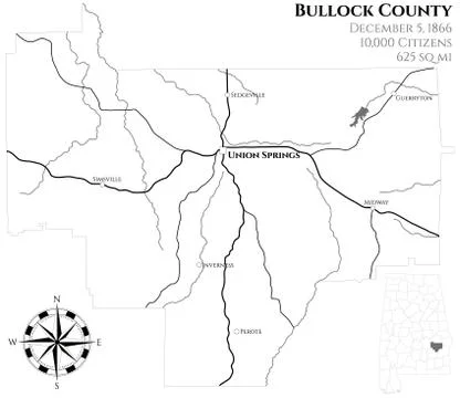 Map of Bullock County in Alabama Stock Illustration