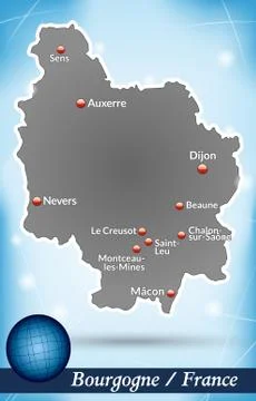 Map of burgundy with abstract background in blue イラスト素材